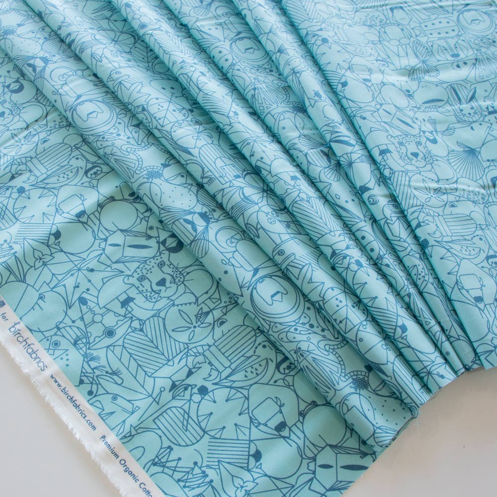 Premium Organic Cotton End Papers Blue Raspberry Poplin by Charley Harper for Birch Fabrics- by the half yard