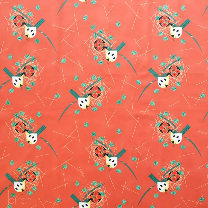 Birch Fabrics: Organic Cotton Poplin 115 GSM Kirtland Warbler Charley Harper-by the half yard