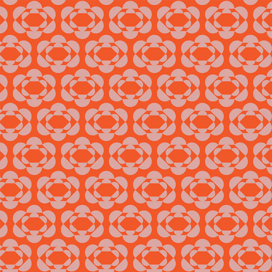 Pattern of geometric shapes on a bright orange background