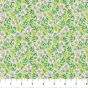 Figo Fabrics: Pocket Posies Blossoms Green Quilting Cotton 4.7oz Woven- by the Half Yard
