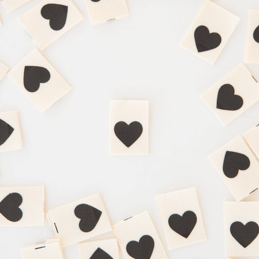 Notions: Sarah Hearts Woven Black Heart Organic Cotton Labels - ("1.5X2.2")- 1 Pack
