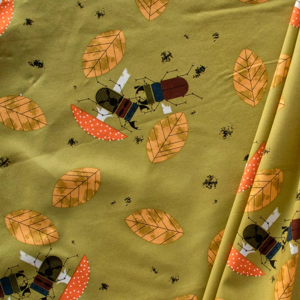Organic Premium Cotton Beetle Battle Shirting Poplin 115gsm Charley Harper by Birch Fabrics- by the half yard