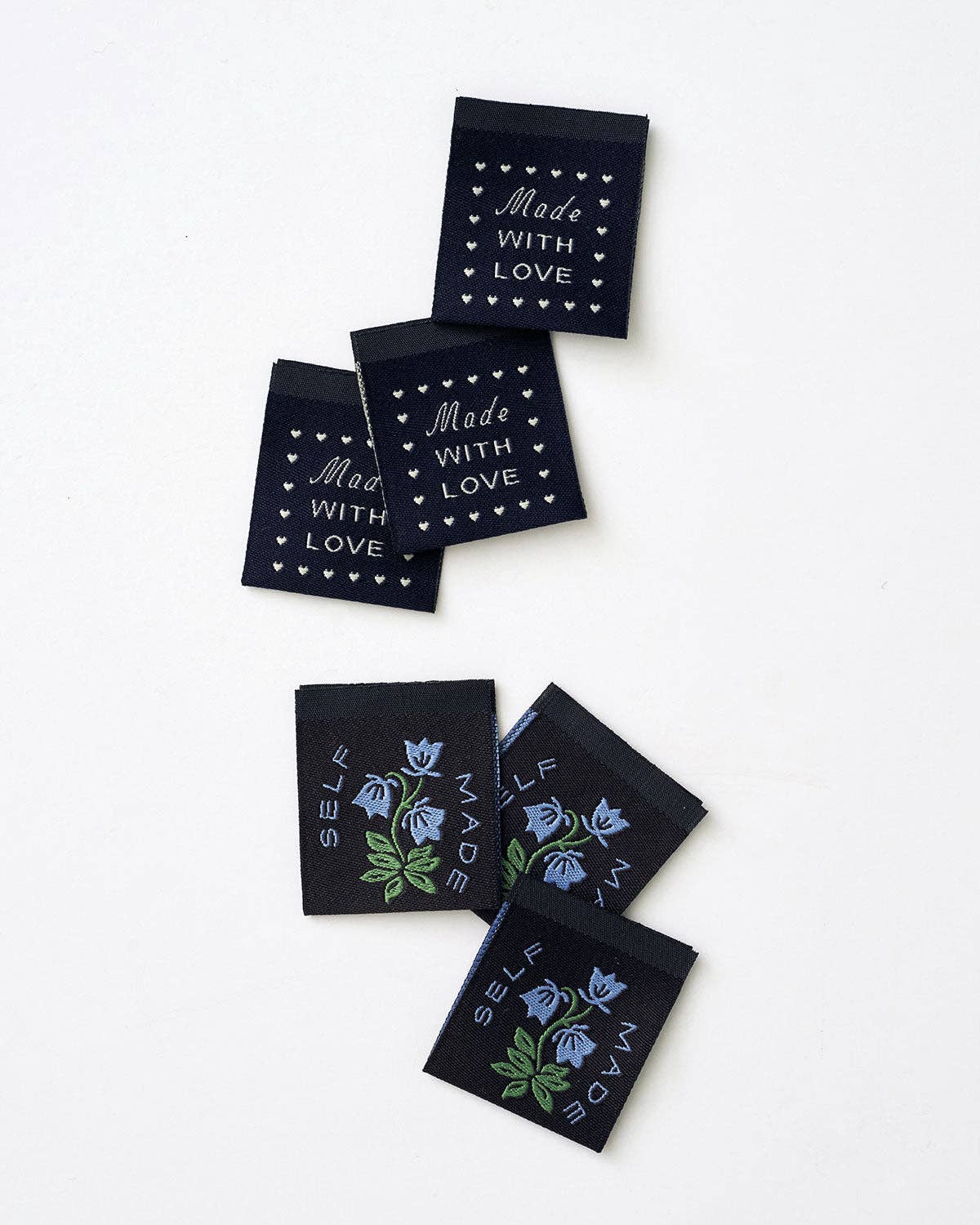 Sewing Labels: Self Made Botanical Blue Woven Garment Labels(1.25"x1.25")- 1 pack ( 6 labels)