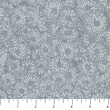 Floral pattern fabric swatch with a ruler at the bottom. ana maria textiles. quilting cotton