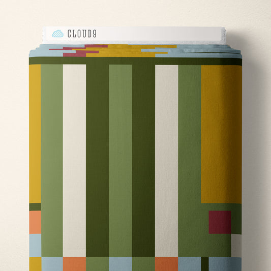 Cloud9 Fabrics: Frank Lloyd Wright American Bold Heroes Oak Park Orange and Green Organic Cotton Woven- by the half yard