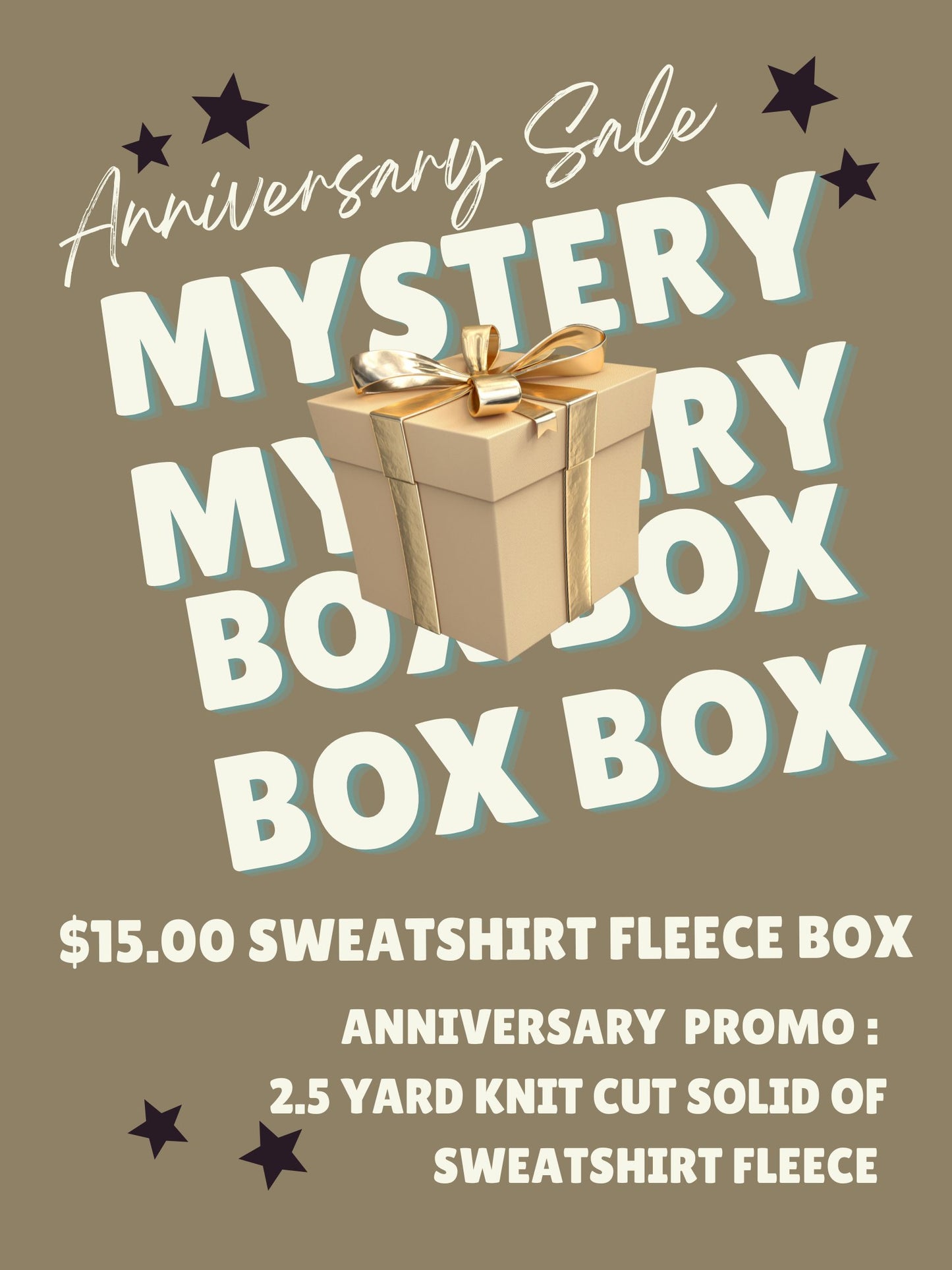 Anniversary Promo Box #2: 2.5 yards of Sweatshirt fleece( 1 continuous cut)- Mystery Pack