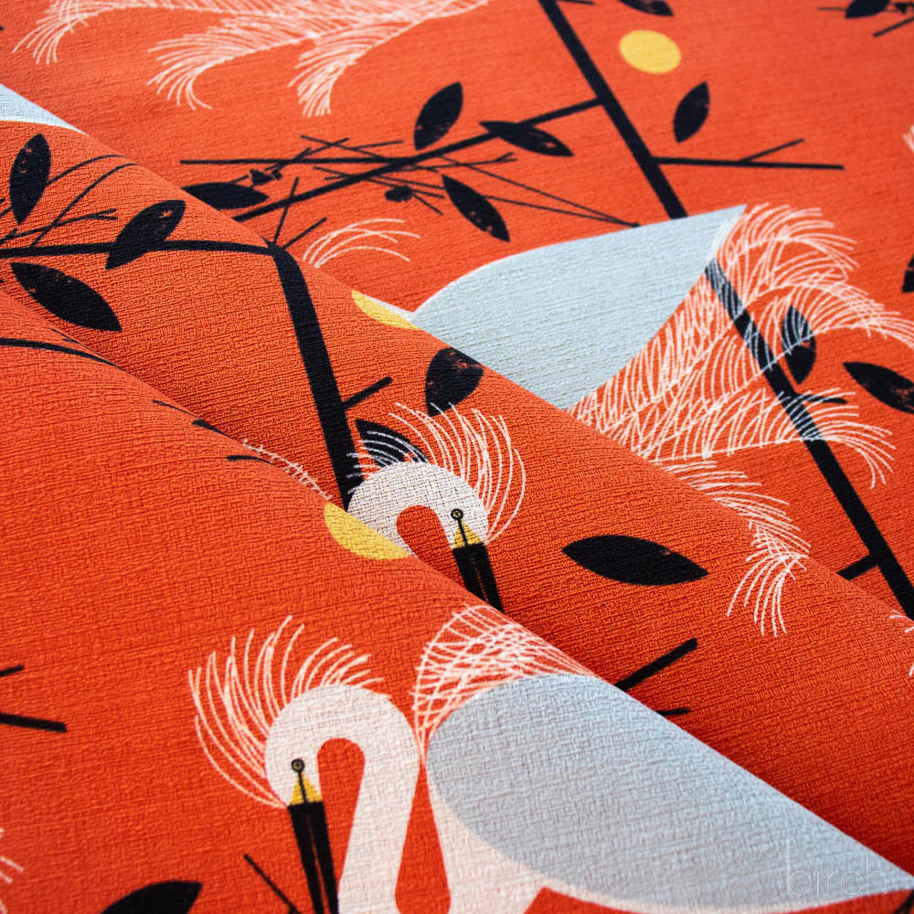 Organic Premium Cotton Barkcloth Charley Harper Iconic Snowy Egret Birch Fabrics-(215GSM) by the half yard