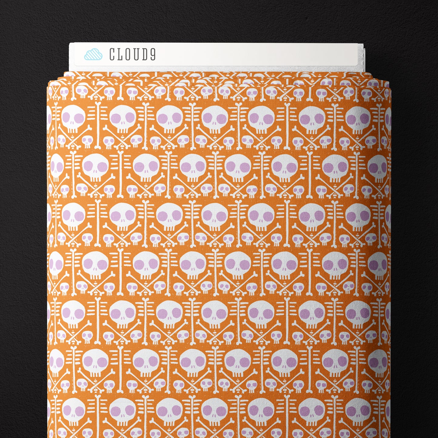 Cloud9 Fabrics: Halloween Dem Bones- X-Ray Orange Organic Cotton Poplin- by the half yard