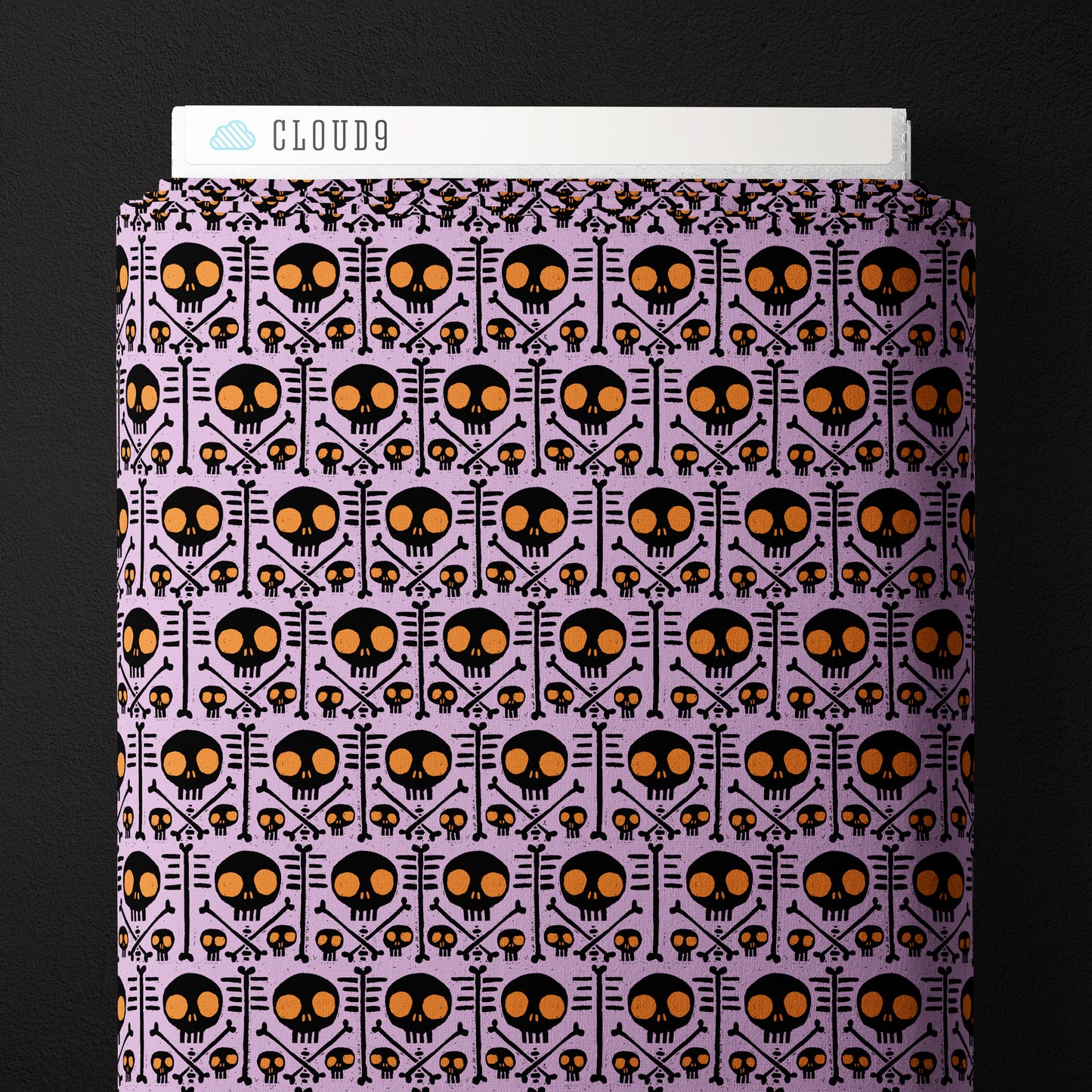 Cloud9 Fabrics: Halloween Dem Bones- X-Ray Light Purple and Black Organic Cotton Poplin- by the half yard