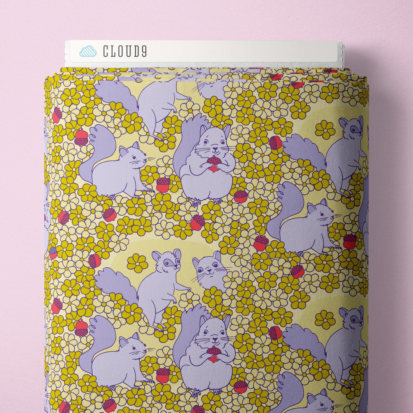 Cloud9 Fabrics: Organic Cotton Forest Friends Playful Squirrels Cotton 4.8oz Woven-by the half yard