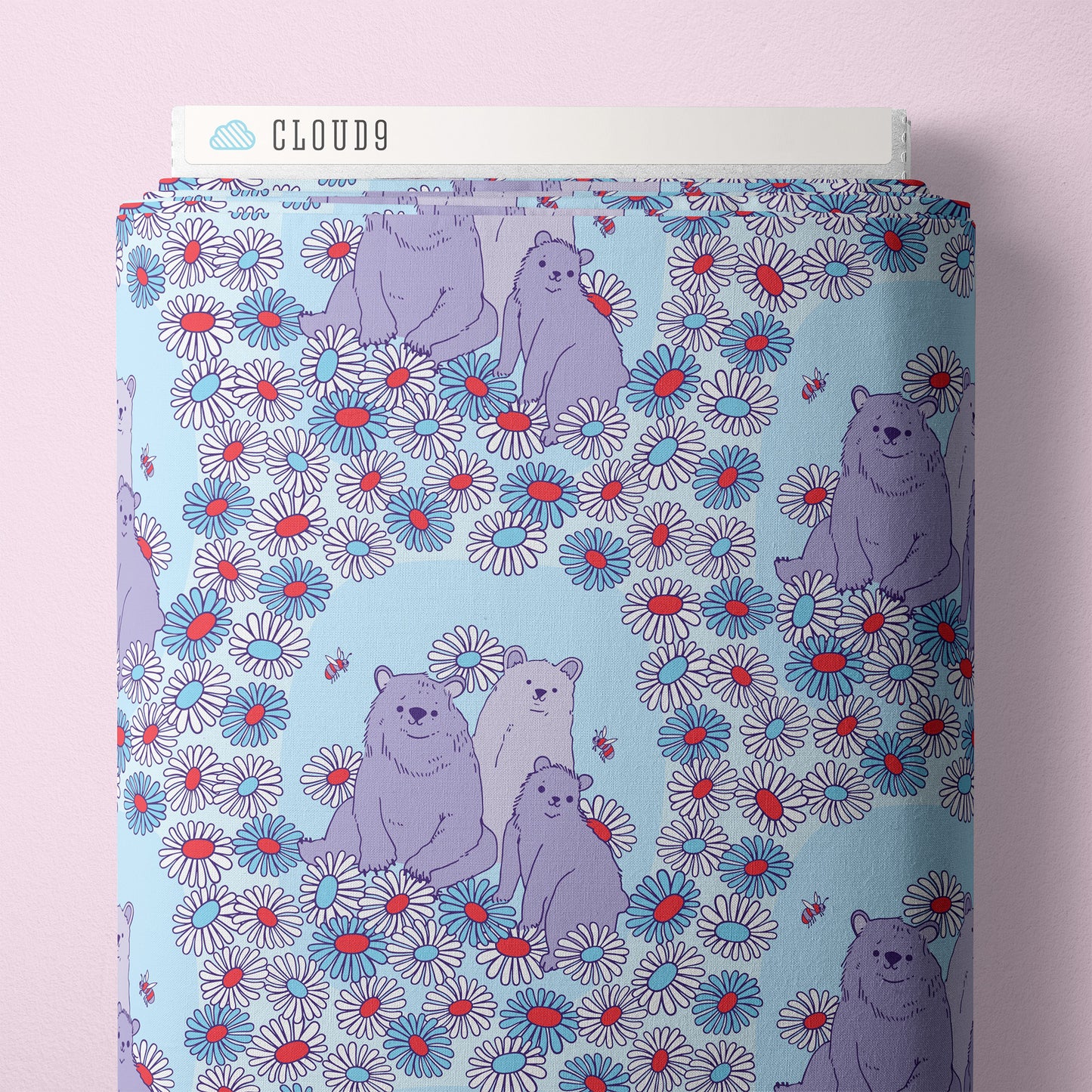 End of Bolt: 2-3/4th yards of Cloud9 Fabrics: Organic Cotton Forest Friends Daisy Bear Cotton 4.8oz Woven-remnant
