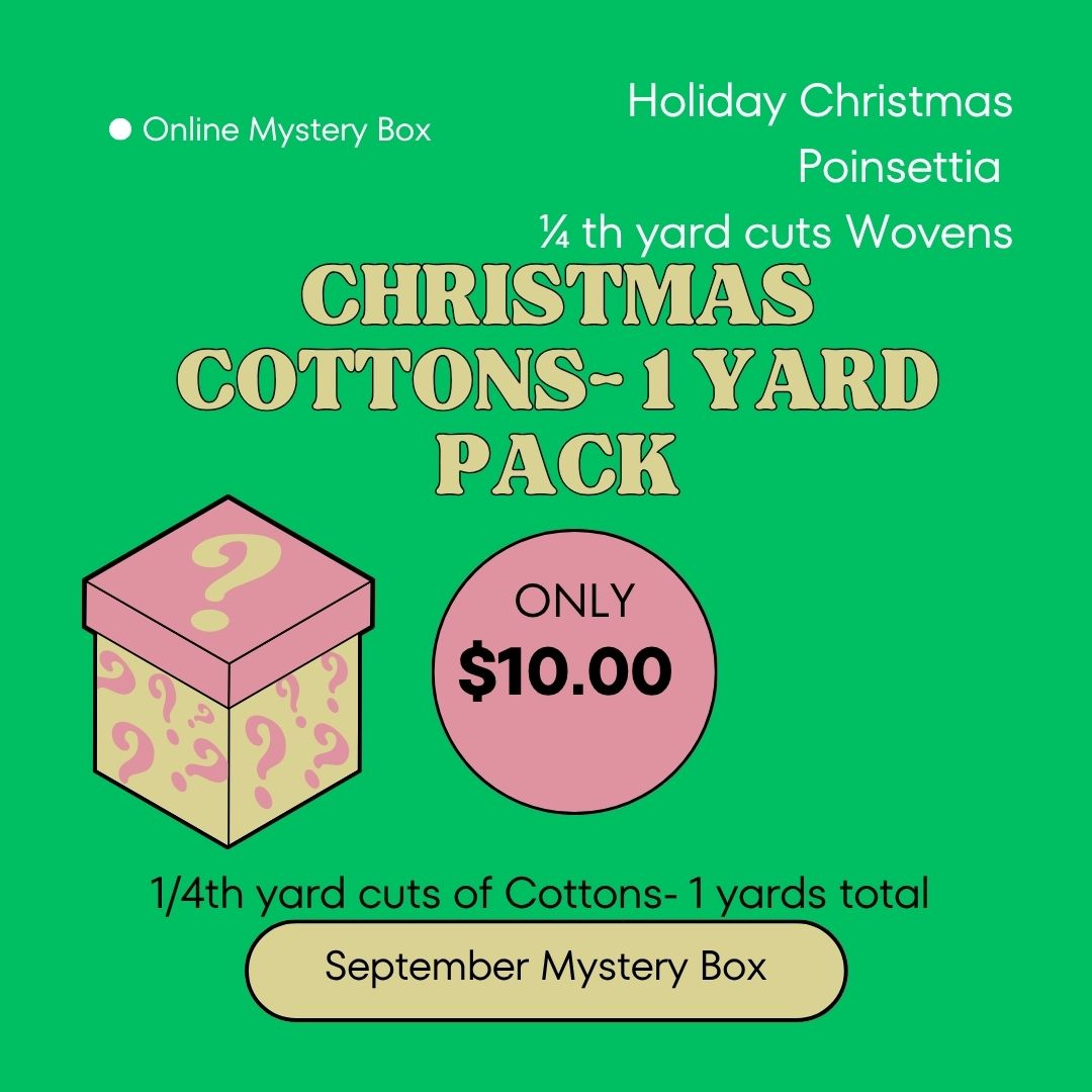 September Mystery Pack: 1 yard pack of Christmas Holiday Poinsettia Cotton Pack- ( 4 looks)-assorted