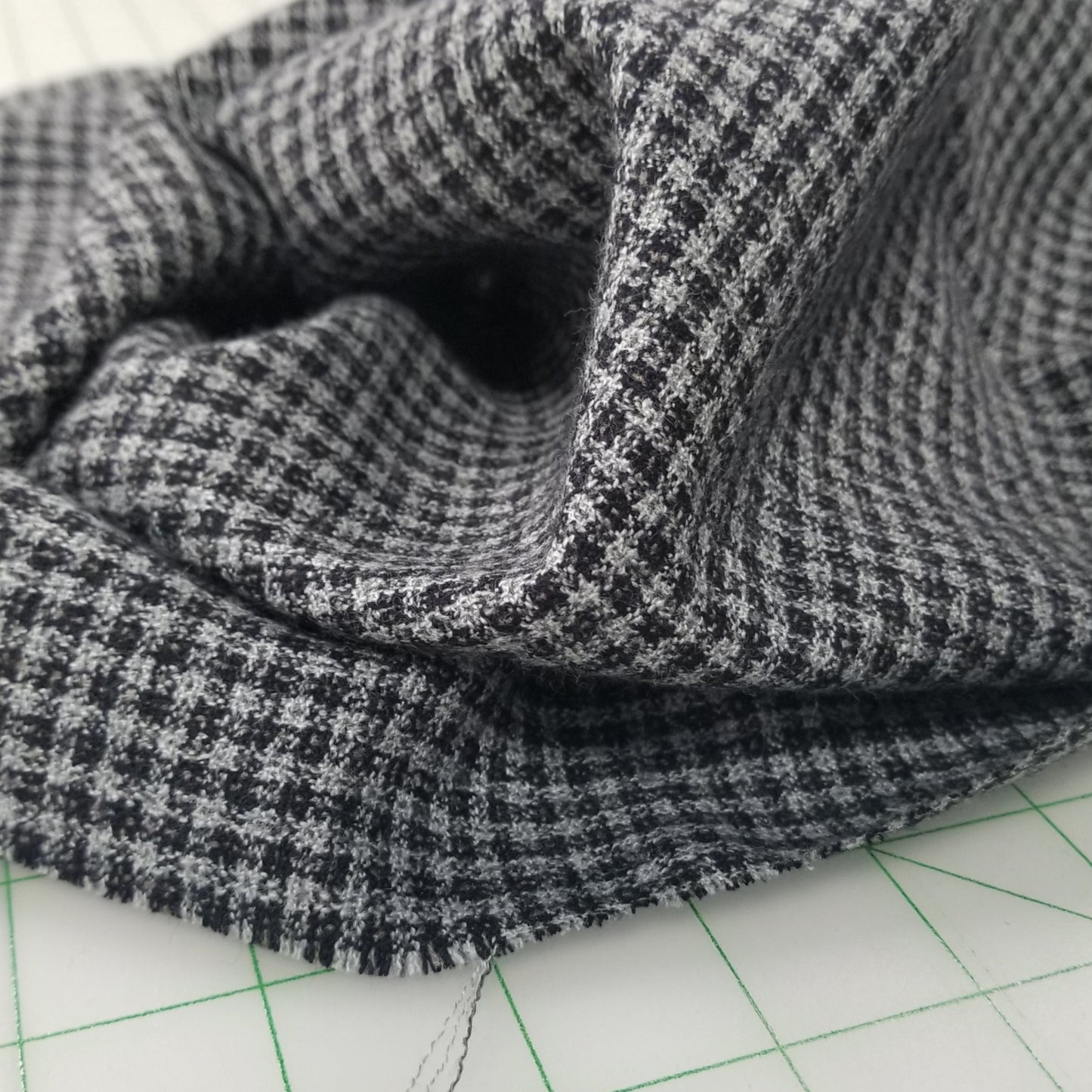 Designer Deadstock Italian Wool Blend Suiting Black and Heather Gray Small Checks Woven- by the yard