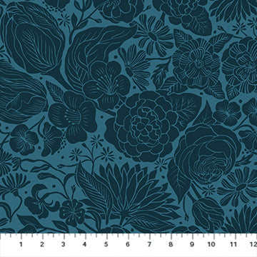 Figo Fabrics: Folktale Floral Blue Rayon Voile Woven- by the Half Yard