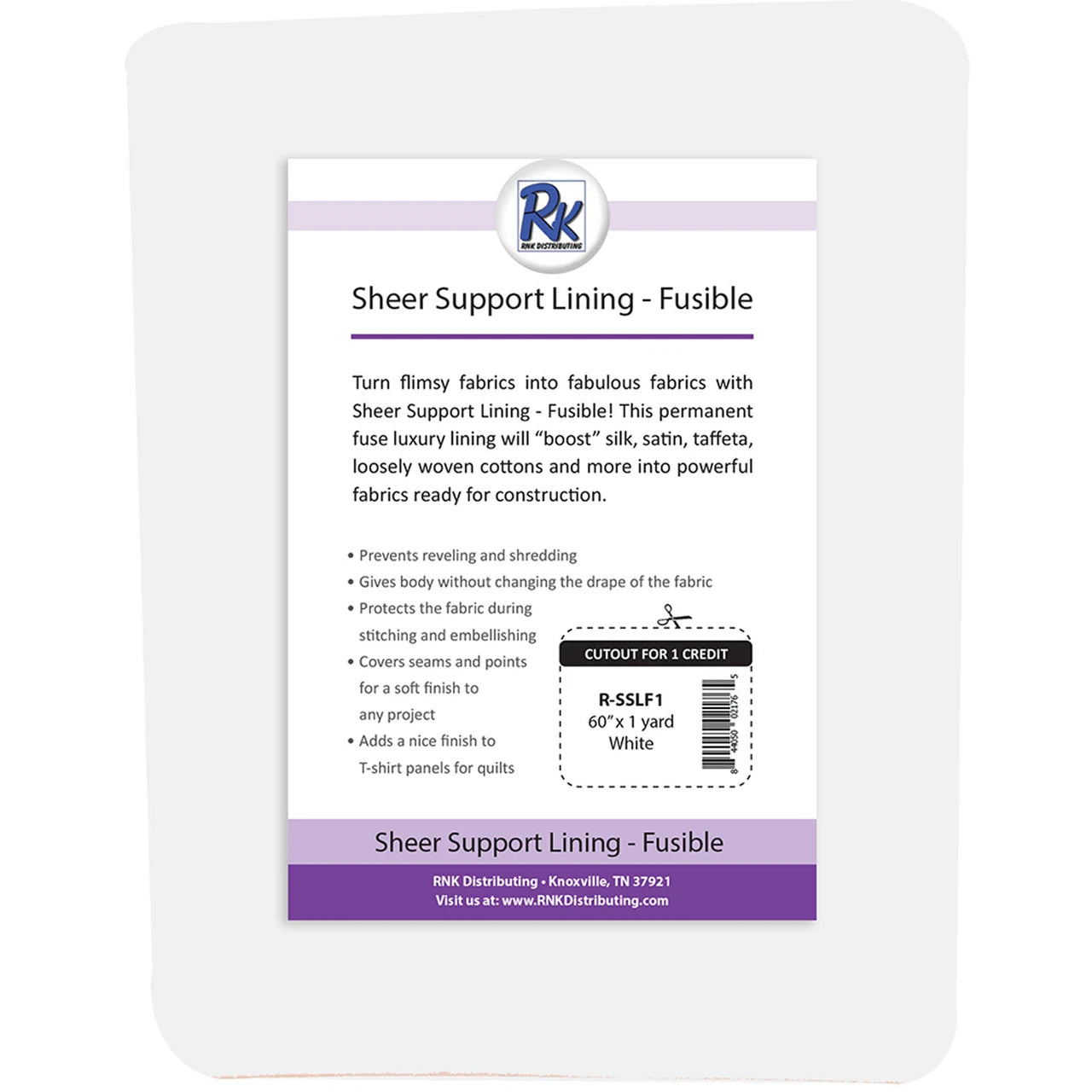 Web Only Sewing Supplies: Sheer Support Lining Fusible Interfacing- 60"x 1 yard White-1 pack