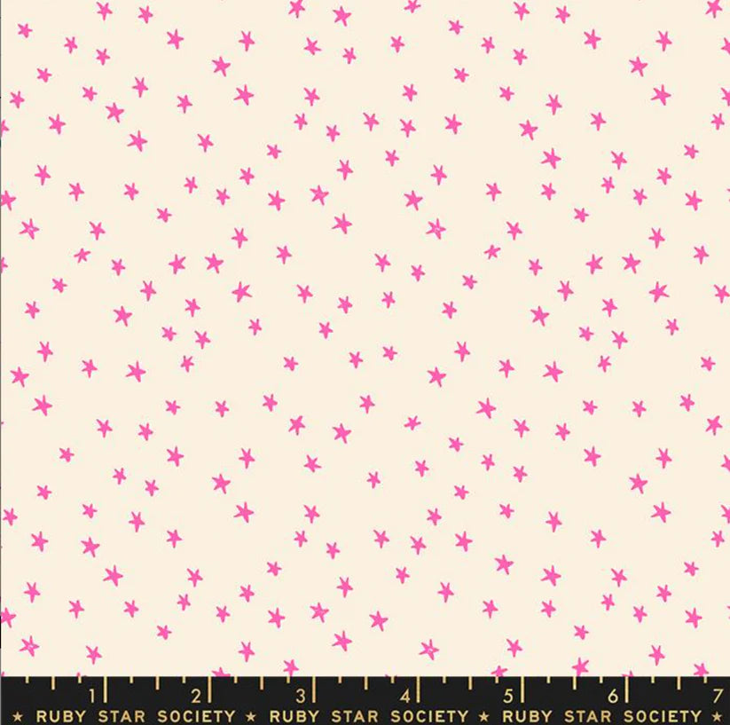Moda Fabrics: Ruby Star Society Starry New Mini in Neon Pink Woven 4oz- by the half yard