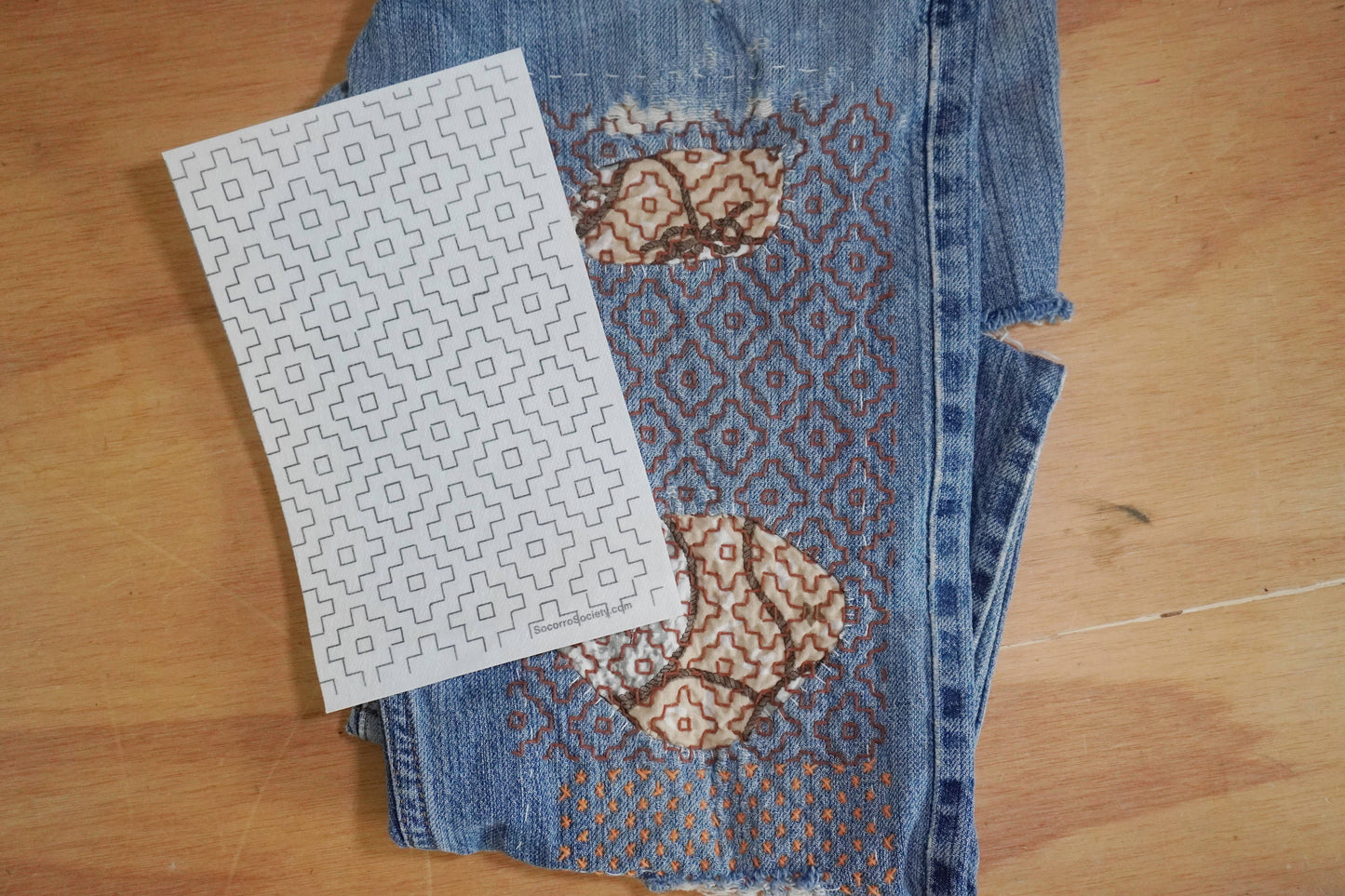Sashiko Collection: Sashiko Inspired Mending Stick and Stitch Hitomezashi Patterns-1 pack (2 transfer sheets)