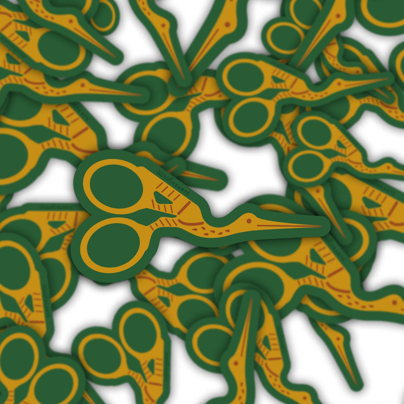 Sticker Sarah Hearts Stork Embroidery Scissor- 1 Vinyl- (3.5"X 1.75")