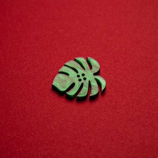 Sewing Supplies: Acrylic Monstera Leaf Button Iridescent Green Pearl 1"inch- 8 in a Pack
