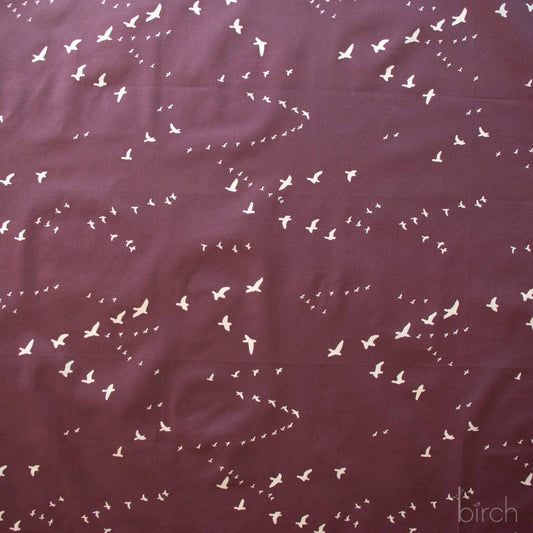 Birch Fabrics: Organic Cotton Bird Flight Mahogany Poplin-by the half yard