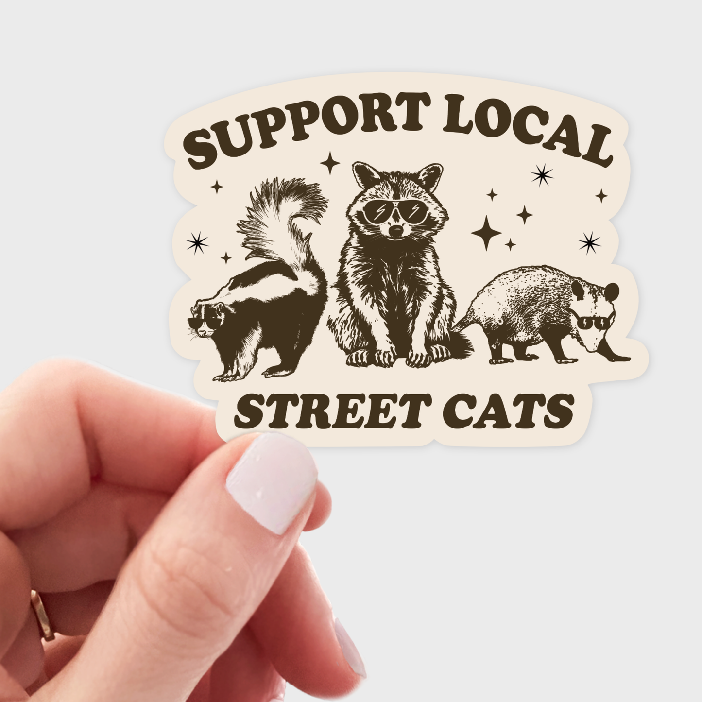 Stickers and Stationery: Support Local Street Cats Sticker - skunk, raccoon, opossum