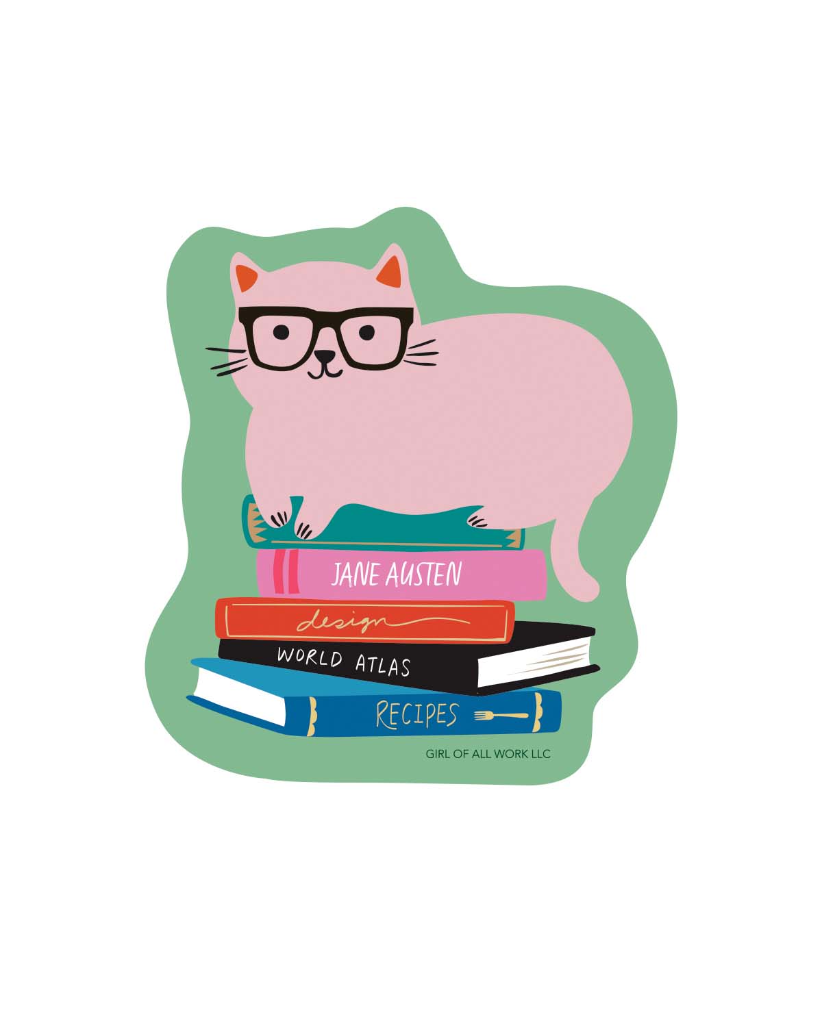 Stationary: Library Cat Vinyl Sticker (2.6"x2.8") -1 sticker