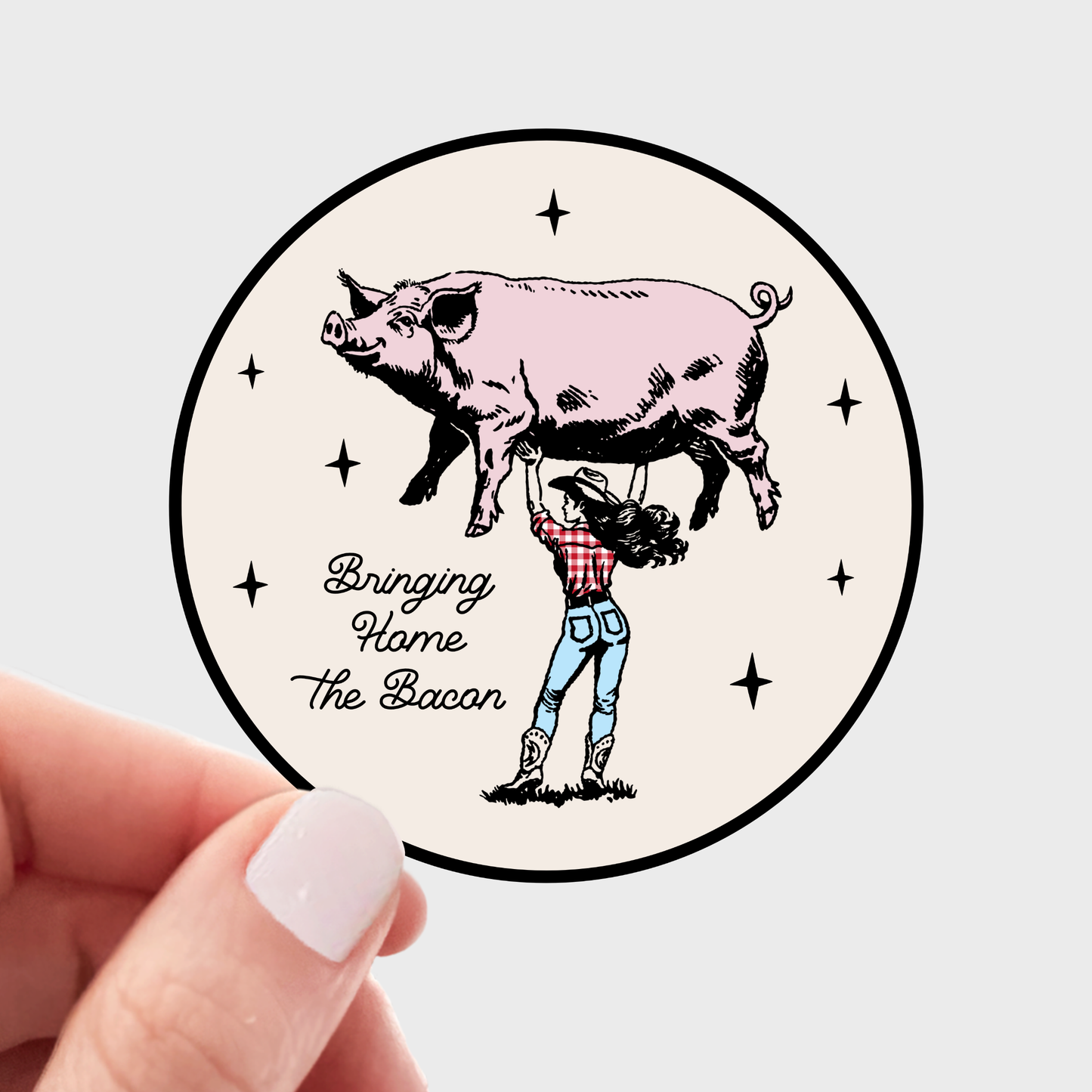 Stickers and Stationery: Bringing Home the Bacon Cowgirl Sticker