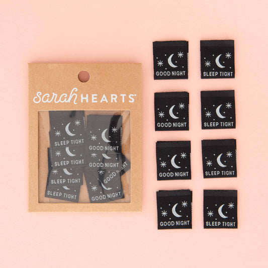 Notions: Sarah Hearts Good Night Sleep Tight Glow in the Dark Woven Sewing Labels -1 Pack