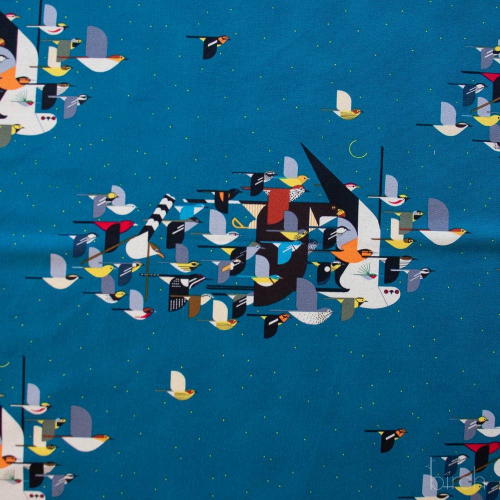 End of Bolt: 2-1/8th yards of Premium Organic Cotton Iconic Charley Harper Missing Migrants Canvas 260 GSM by Birch Fabrics- remnant