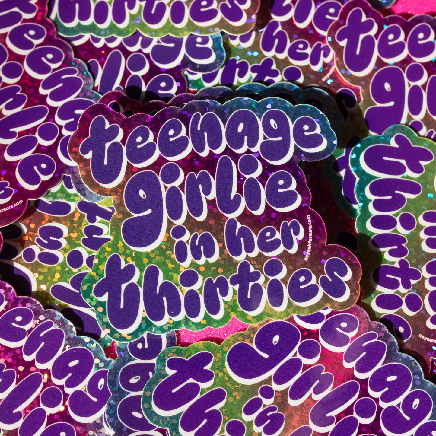 Local Artist Stationary: Teenage Girlie In Her Thirties Glitter Sticker-1 sticker