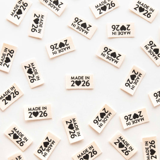 Notions: Sarah Hearts Made in 2026 Organic Cotton Endfold Labels( 8 labels) -1 pack