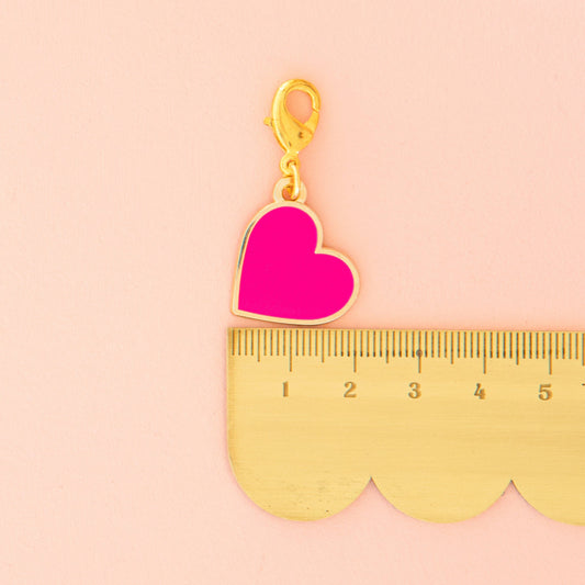 Notion: Sarah Hearts Pink Heart Removable Zipper Charm 2"x2" -1 charm pack