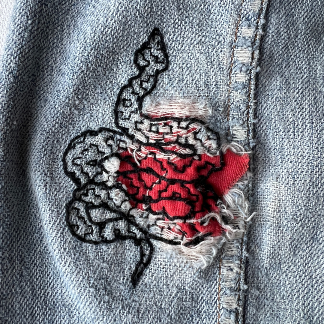 Sashiko Collection: Sashiko Snake - Visible Mending Stick and Stitch Pattern : Small- 1 Adhesive Transfer