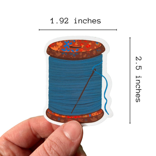 Stickers and Stationery: Blue Spool Of Thread Vinyl Sticker- ( 1.92"x 2.5")