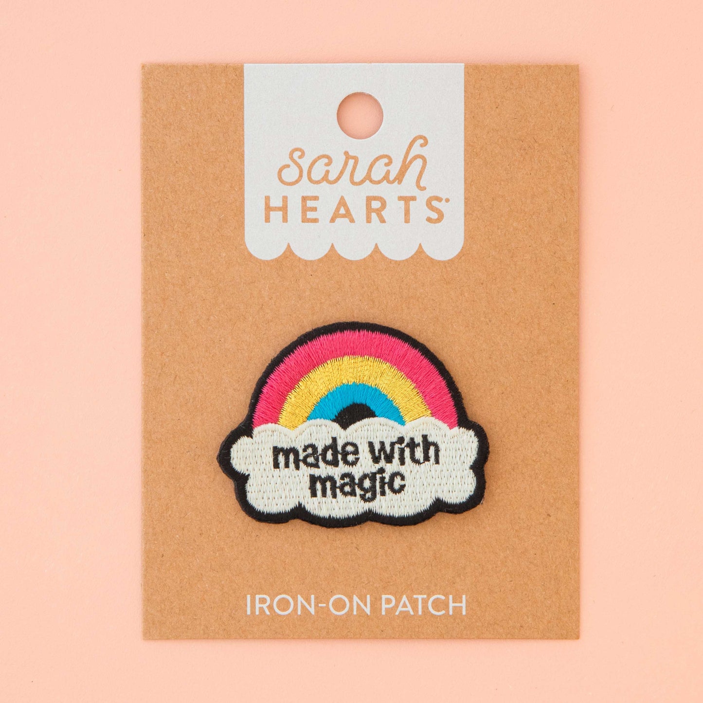 Notions: Sarah Hearts Woven Made with Magic Rainbow Iron-On Patch- 1 pack
