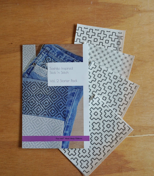 Sashiko Collection: Sashiko Inspired Mending Stick and Stitch Patterns- Vol 2- 1 pack of adhesive sheets (4)