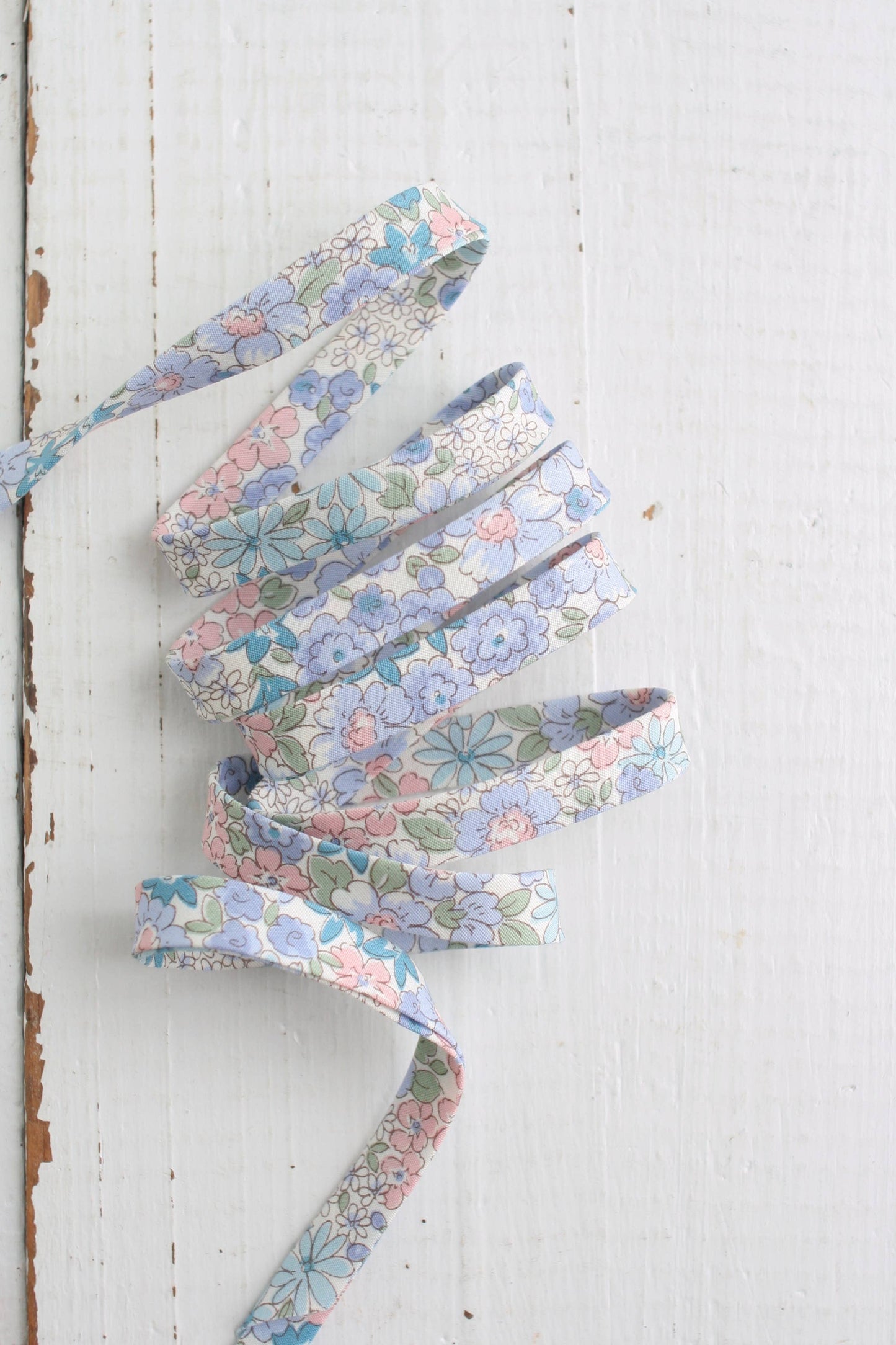 Web Only Sewing Supplies: 1/2" Double Fold Bias Binding - Blue Floral 100% Cotton- Price per yard