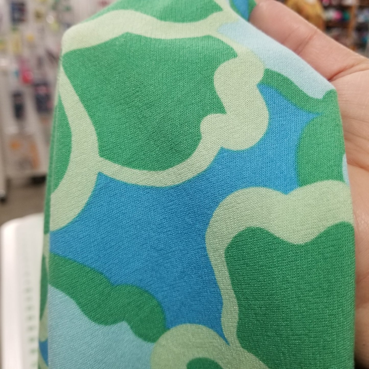 Designer LA Deadstock Rayon Crepe Resortwear Blue and Green Large Scale Florals Slight Stretch Woven- by the yard