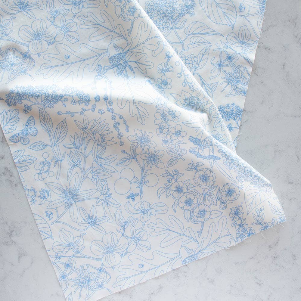 Organic Premium Cotton Line Art Porcelain Shirting Poplin 115gsm by Birch Fabrics- by the half yard