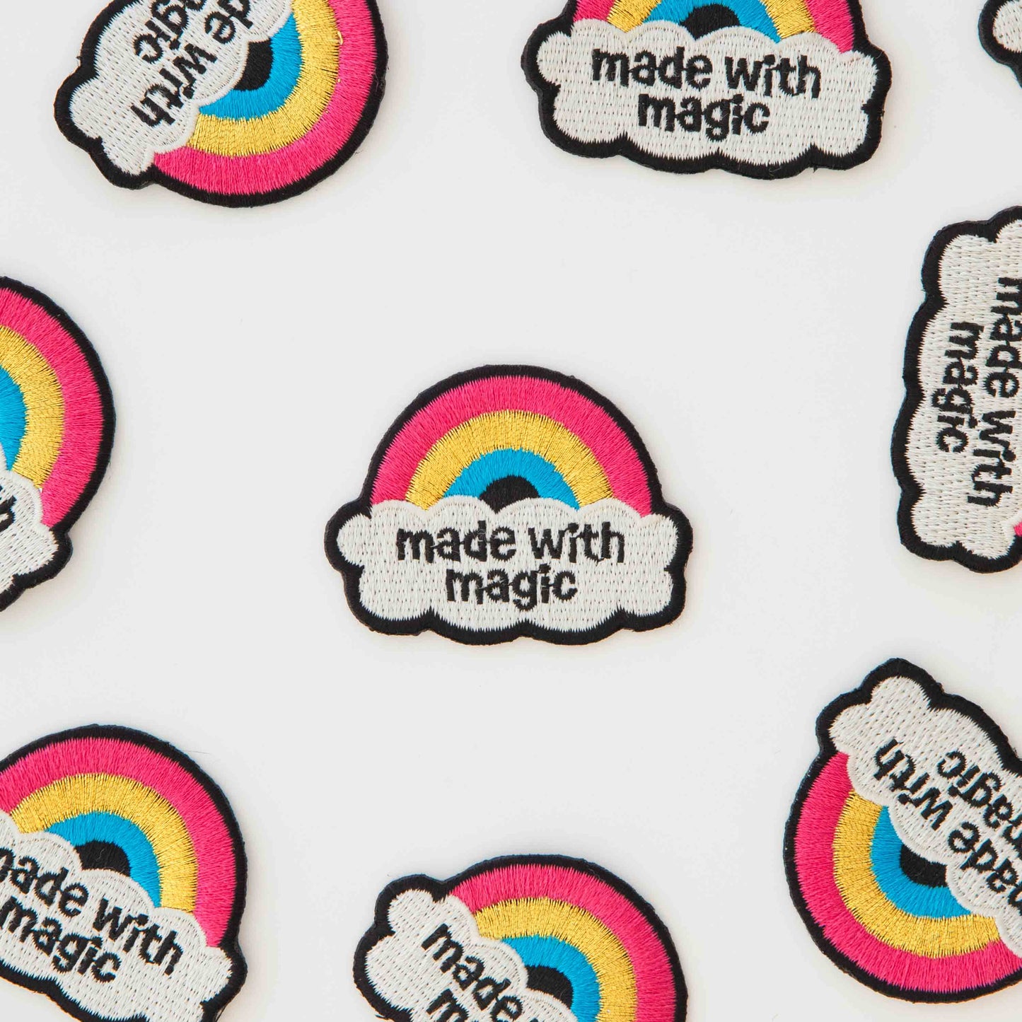 Notions: Sarah Hearts Woven Made with Magic Rainbow Iron-On Patch- 1 pack