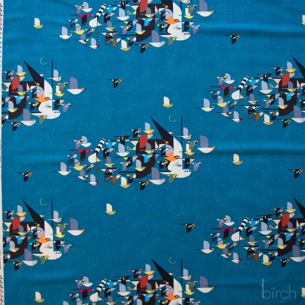 End of Bolt: 2-1/8th yards of Premium Organic Cotton Iconic Charley Harper Missing Migrants Canvas 260 GSM by Birch Fabrics- remnant