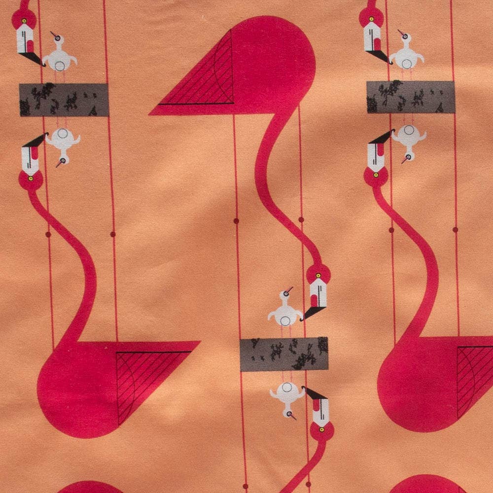 Birch Fabrics: 100% Organic Cotton Poplin Think Pink Mom and Baby Flamingoes by Charley Harper 115 GSM- by the half yard