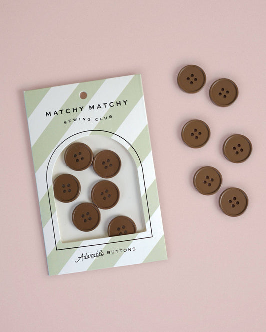 Sewing Notions: Cocoa Retro Buttons by Matchy Matchy Sewing Club: Set of 6-1 pack