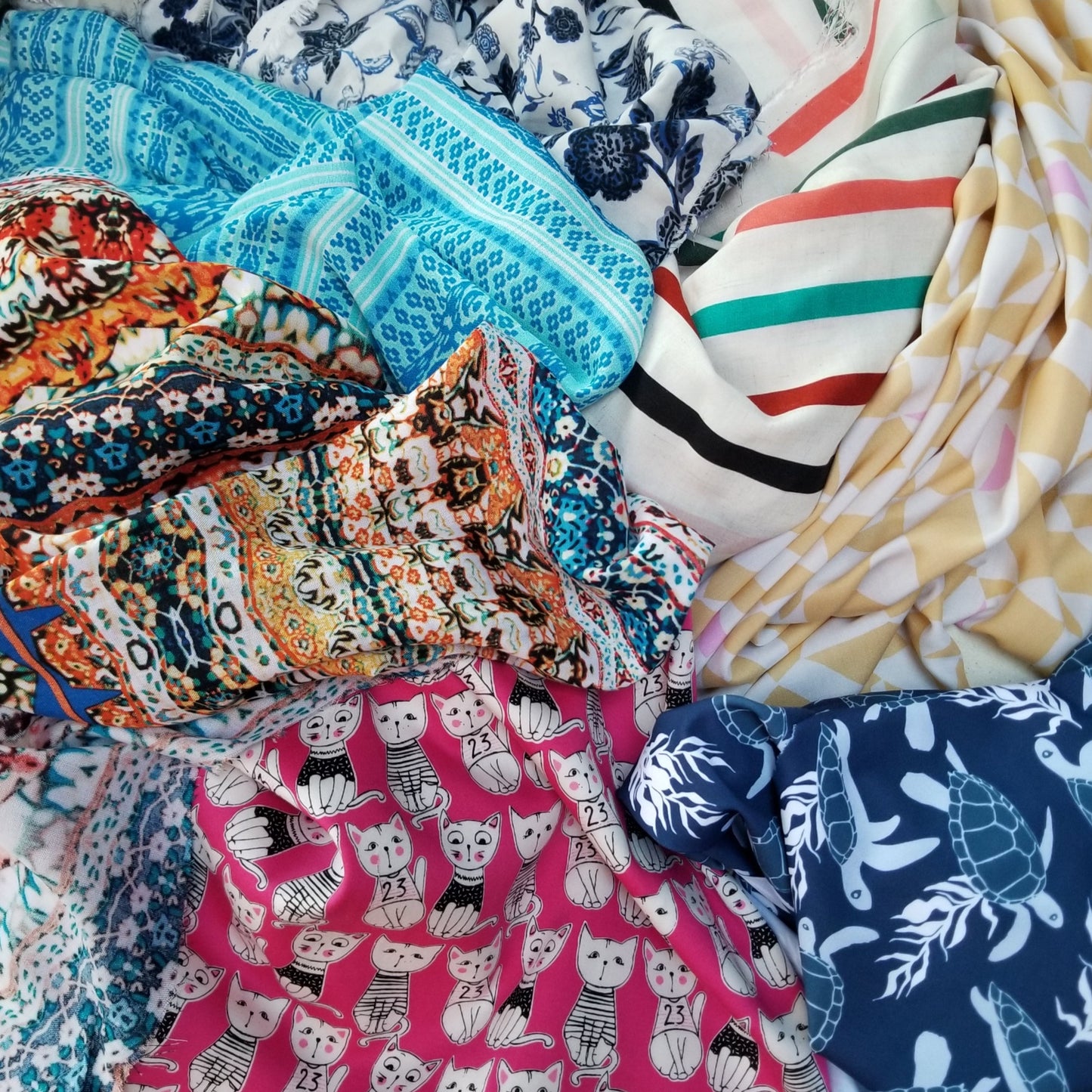 Designer LA Deadstock Ivory and Scattered Blue Floral Rayon Challis Woven-by the yard