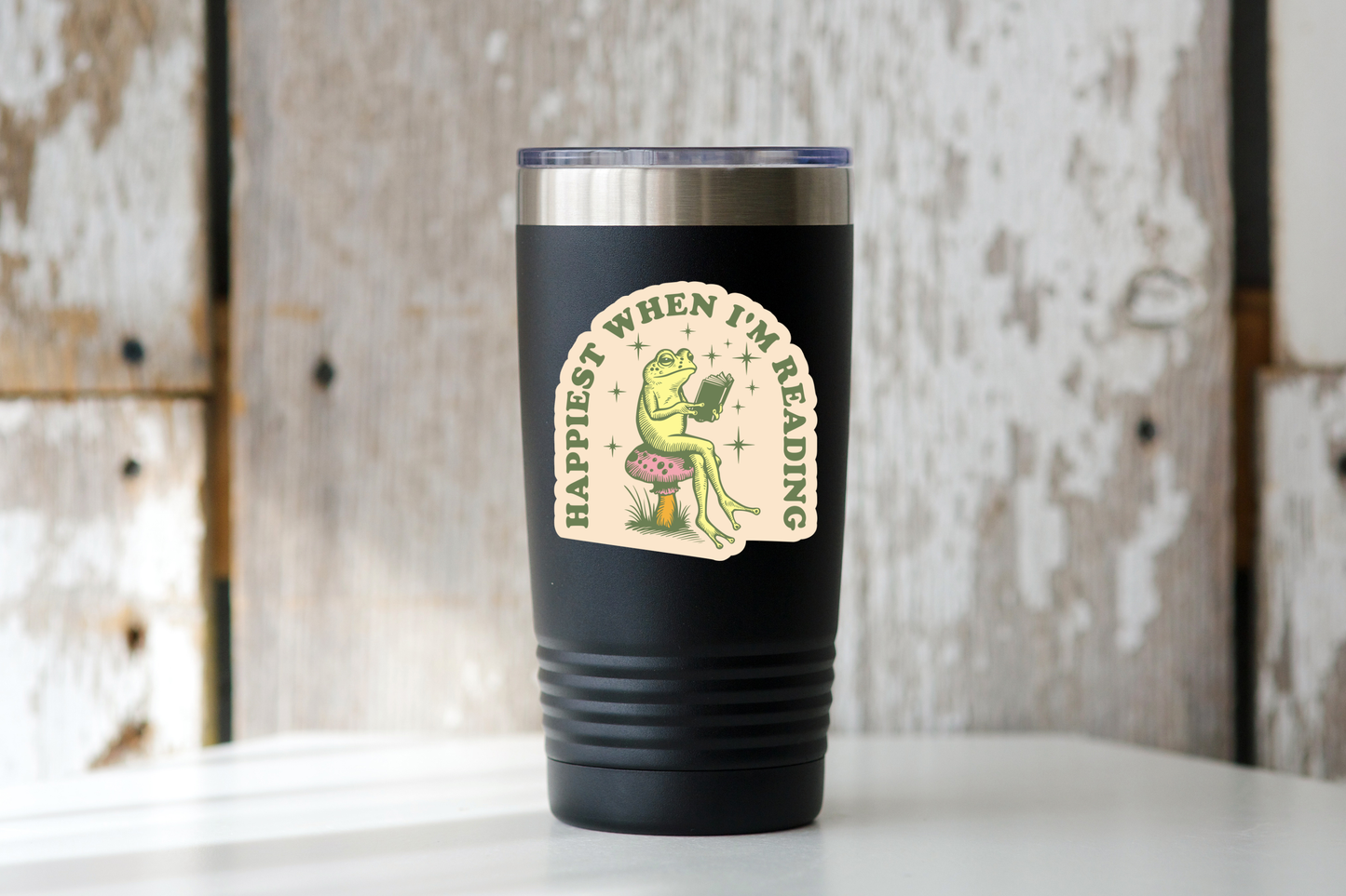 Stickers and Stationery: Happiest When I'm Reading Frog Library Sticker