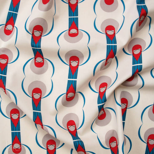 Organic Premium Cotton Red Crested Cardinal Shirting Poplin 115gsm Charley Harper by Birch Fabrics- by the half yard