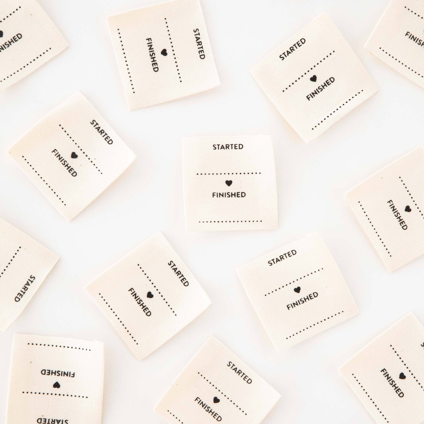Notions: Sarah Hearts Started Finished Organic Cotton Sewing and Quilting Labels- 1 pack