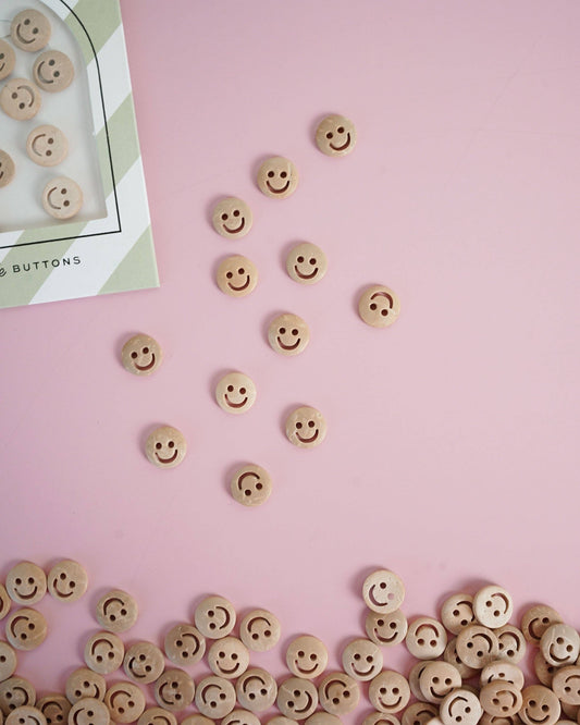 Sewing Notions:Smiley Face 1/2" Wood Buttons: Set of 12 in pack By Matchy Matchy Sewing Club- Buttons