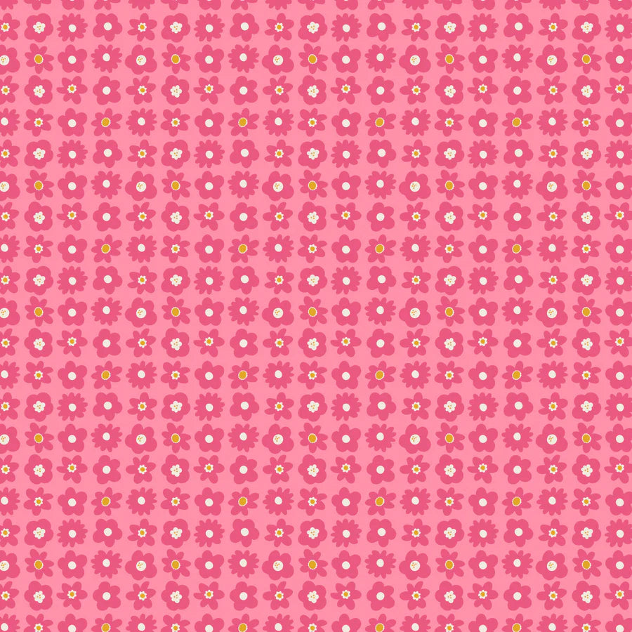 Figo Fabrics: Sarah Hearts Joyful June Pink Retro Florals Quilting Cotton Woven- by the Half yard