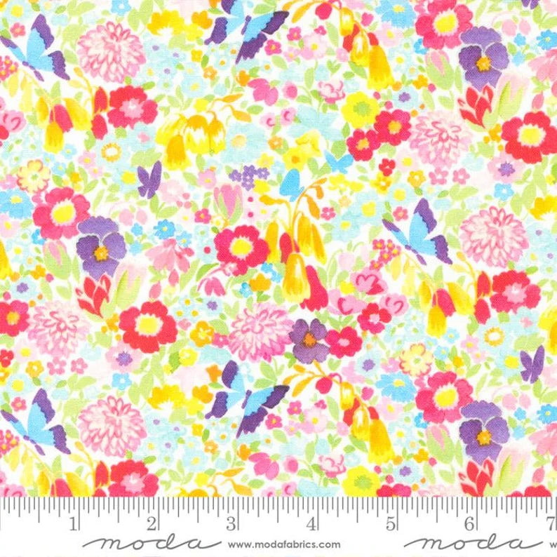 Moda Fabrics: Momo Whimsy Wonderland Floral Flutters Quilting Cotton Woven- by the half yard.